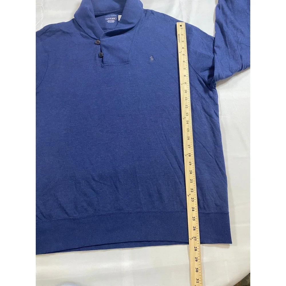Polo Ralph Lauren Men Large‎ Shawl Collar Pullover Sweatshirt Navy Blue